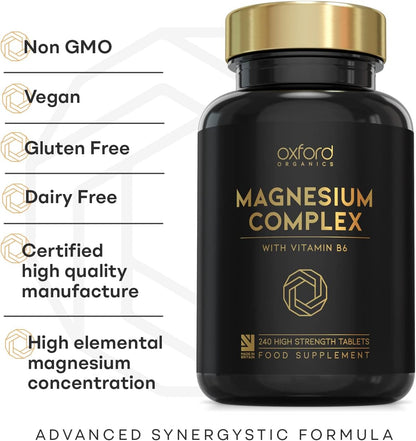 Advanced Magnesium Complex with Vitamin B6 | Made in the UK | Magnesium Supplements for Restless Leg Syndrome Relief, Leg Cramps & Sleep | Mag Citrate, Oxide & VIT B6 | 240 Capsules